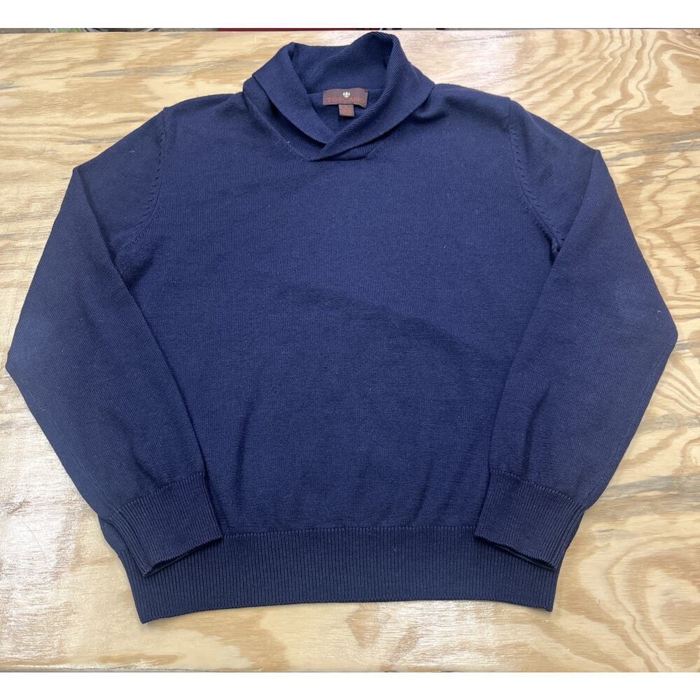 Toscano Merino Wool Blend Shawl Neck Sweater Navy Blue Men’s M Mature Preppy
